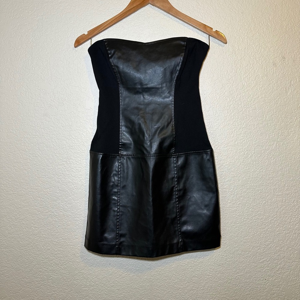 Zara Women S Mini Dress Strapless Black Faux Leather Cocktail Dress Chic Bodycon